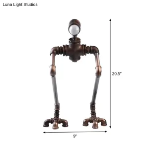 Steampunk Silver Iron Nightstand Lamp: Long-Legged Pipe Man Bedside Table Light with Warm/White Illumination