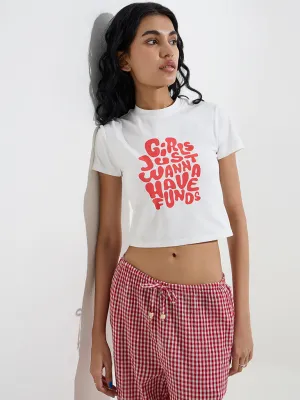 Superstar White Text Printed Cotton-Blend T-Shirt