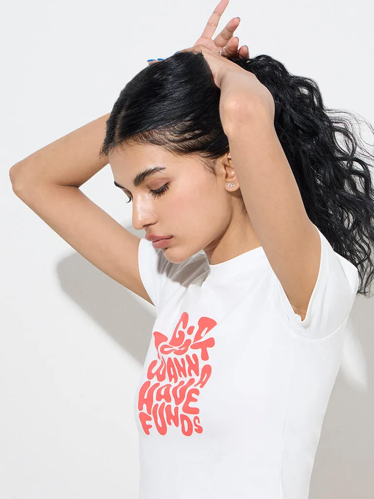 Superstar White Text Printed Cotton-Blend T-Shirt