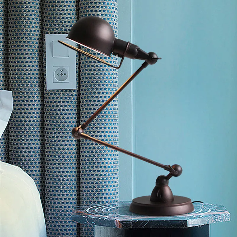 Swing Arm Retro Black Bedroom Desk Reading Light with Dome Shade - 1 Bulb Illumination