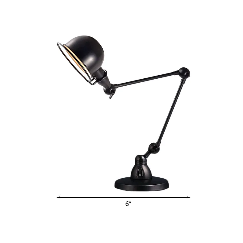Swing Arm Retro Black Bedroom Desk Reading Light with Dome Shade - 1 Bulb Illumination