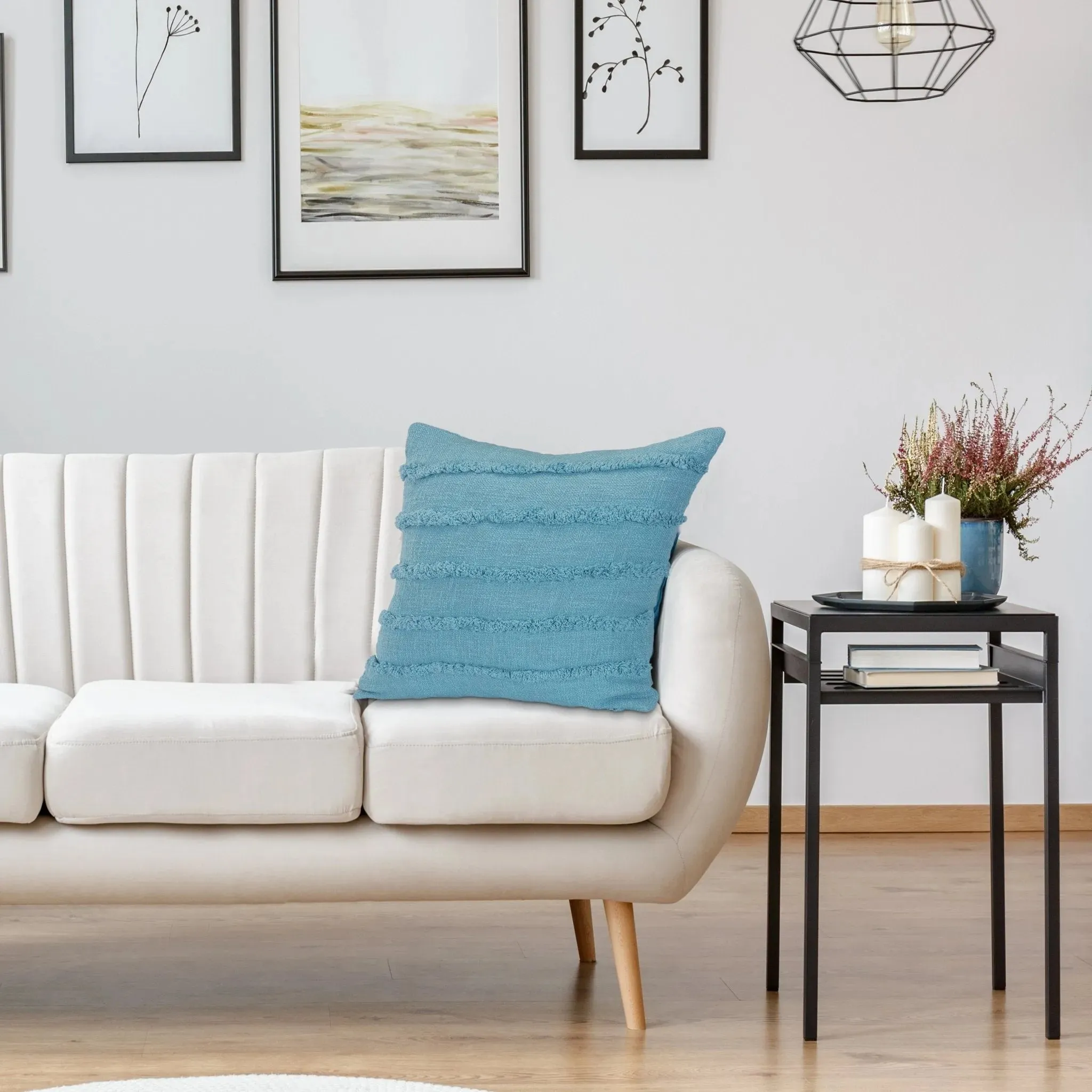 Teal Overtufted Solid  LR07512 Throw Pillow