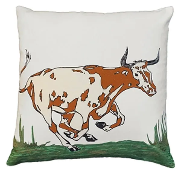 Texas Longhorn Cotton Embroidered Pillow  (20”x20”)