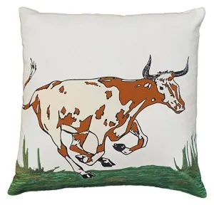 Texas Longhorn Cotton Embroidered Pillow  (20”x20”)