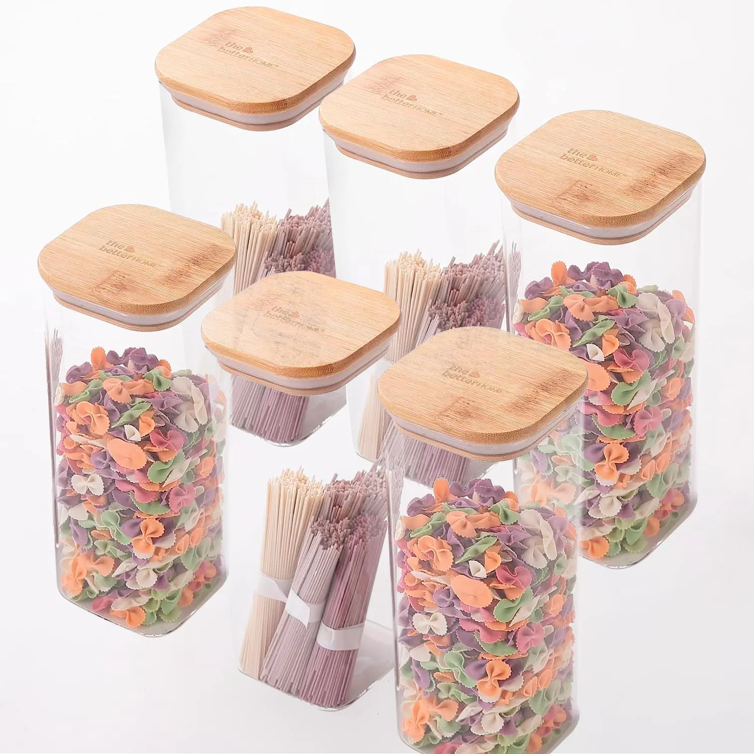 The Better Home Borosilicate Rectangular Glass Jar For Kitchen Storage|Container Set & Storage Box,Glass Container With Lid|Air Tight Containers For Kitchen Storage (Pack Of 6 (1000Ml)) - Transparent