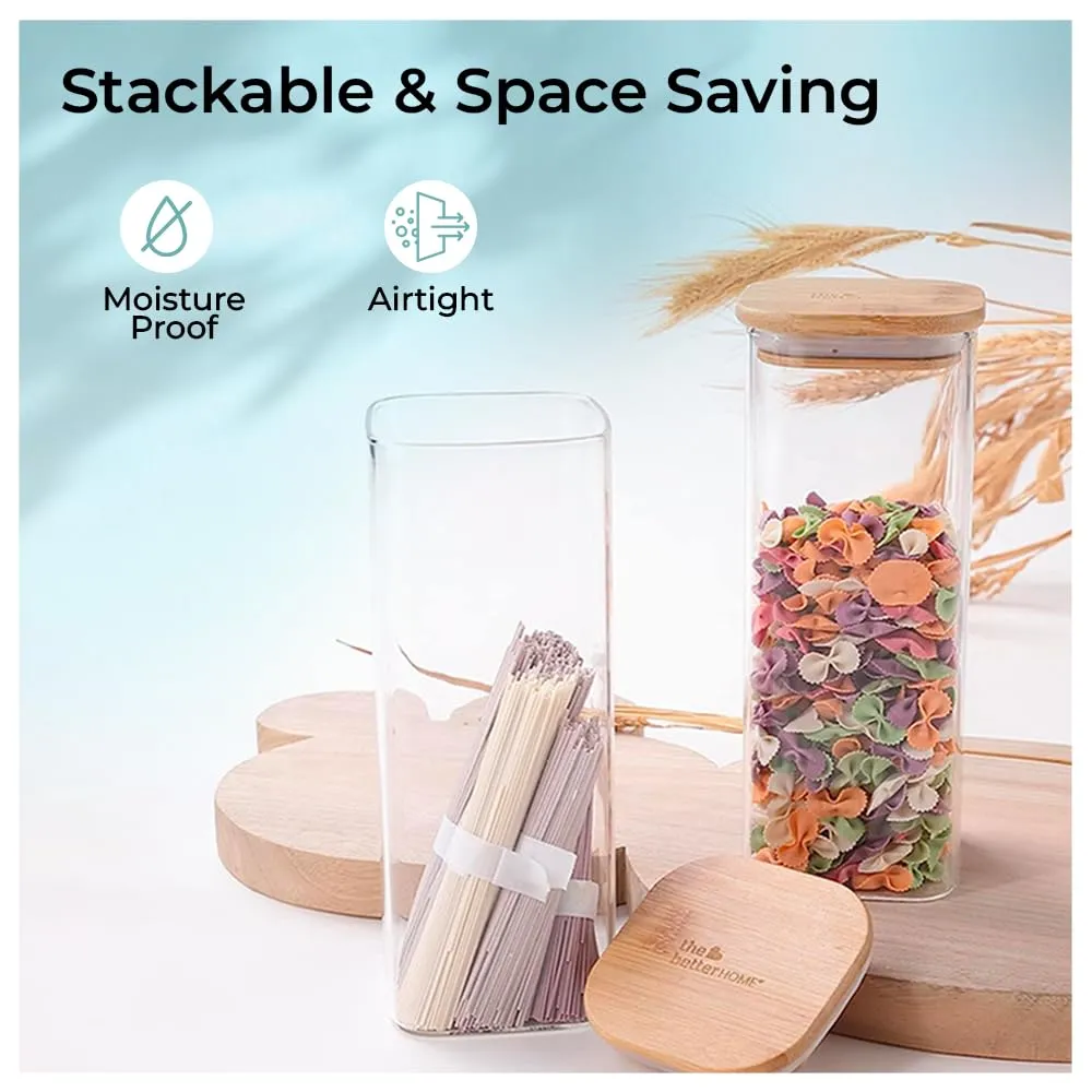 The Better Home Borosilicate Rectangular Glass Jar For Kitchen Storage|Container Set & Storage Box,Glass Container With Lid|Air Tight Containers For Kitchen Storage (Pack Of 6 (1000Ml)) - Transparent