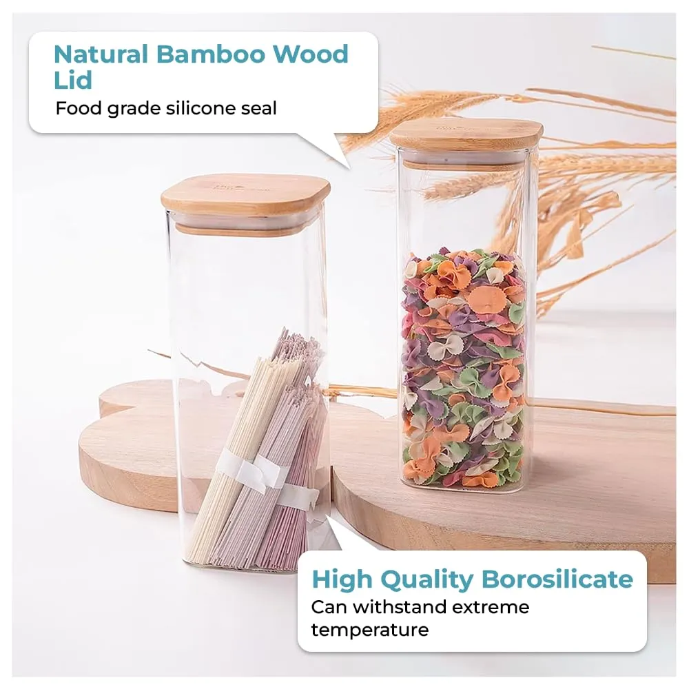 The Better Home Borosilicate Rectangular Glass Jar For Kitchen Storage|Container Set & Storage Box,Glass Container With Lid|Air Tight Containers For Kitchen Storage (Pack Of 6 (1000Ml)) - Transparent
