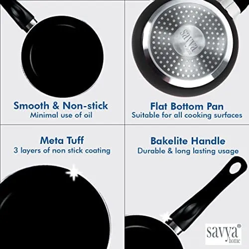 The Better Home Tall Jars 1000ml (Pack of 6) | Food Jars & Containers|Food Storage For Kitchen & SAVYA HOME 18cm Non Stick Fry pan-2.3mm, Black |Pack and Store Combo (2 Containers   Fry Pan)