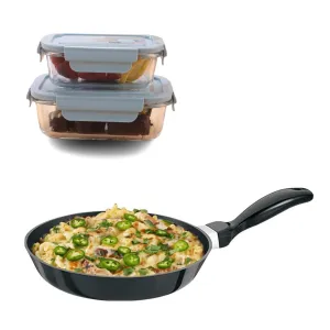 The Better Home Tall Jars 1000ml (Pack of 6) | Food Jars & Containers|Food Storage For Kitchen & SAVYA HOME 18cm Non Stick Fry pan-2.3mm, Black |Pack and Store Combo (2 Containers   Fry Pan)