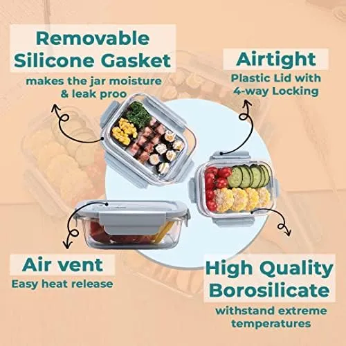 The Better Home Tall Jars 1000ml (Pack of 6) Food Jars |Storage For Kitchen & Savya-12 Pcs Kitchen Utensils Set (Black)-Silicone |Pack and Store Combo (3 Containers (Blue)   12Pcs Utensil Set)