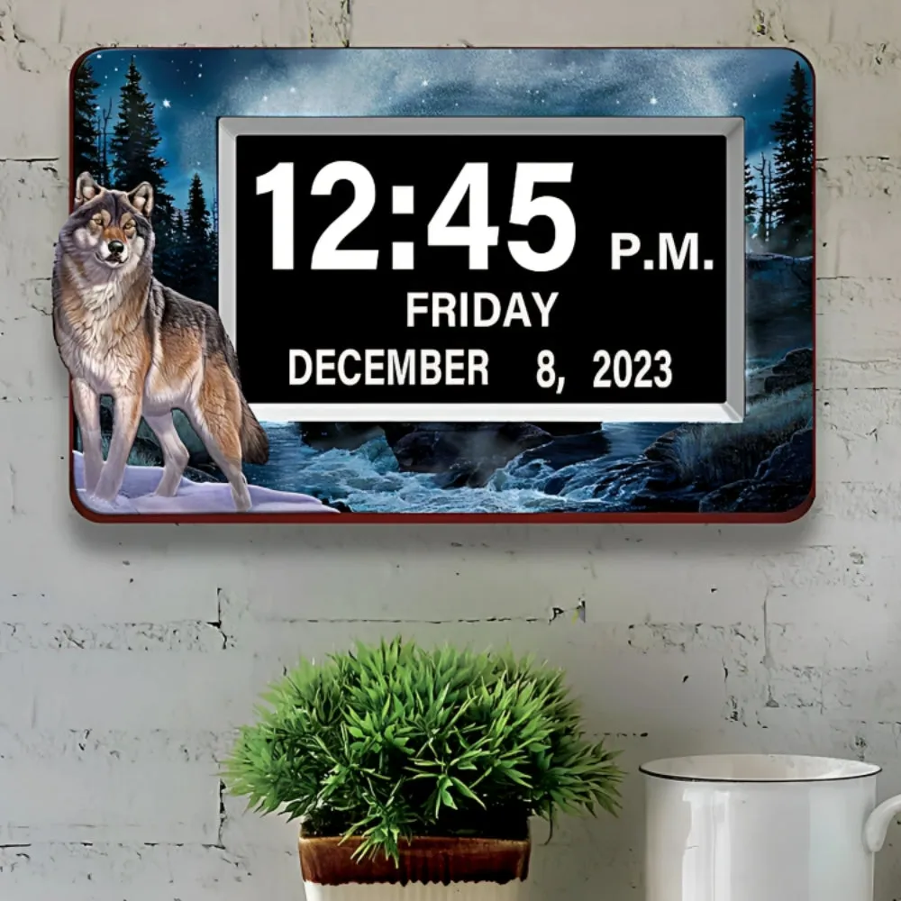 The Bradford Exchange Always Alert Wolf Art LED Clock High-Contrast LED Screen Hand-Applied Artwork with USB Charging Port and Versatile Mounting Options by Al Agnew 9.5" W x 7" H-inches