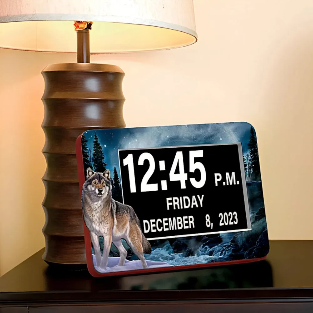 The Bradford Exchange Always Alert Wolf Art LED Clock High-Contrast LED Screen Hand-Applied Artwork with USB Charging Port and Versatile Mounting Options by Al Agnew 9.5" W x 7" H-inches