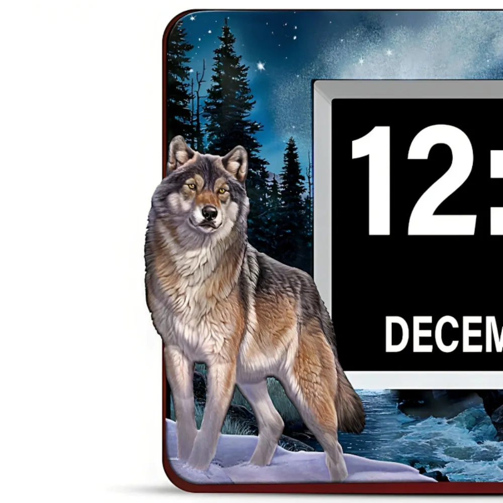 The Bradford Exchange Always Alert Wolf Art LED Clock High-Contrast LED Screen Hand-Applied Artwork with USB Charging Port and Versatile Mounting Options by Al Agnew 9.5" W x 7" H-inches