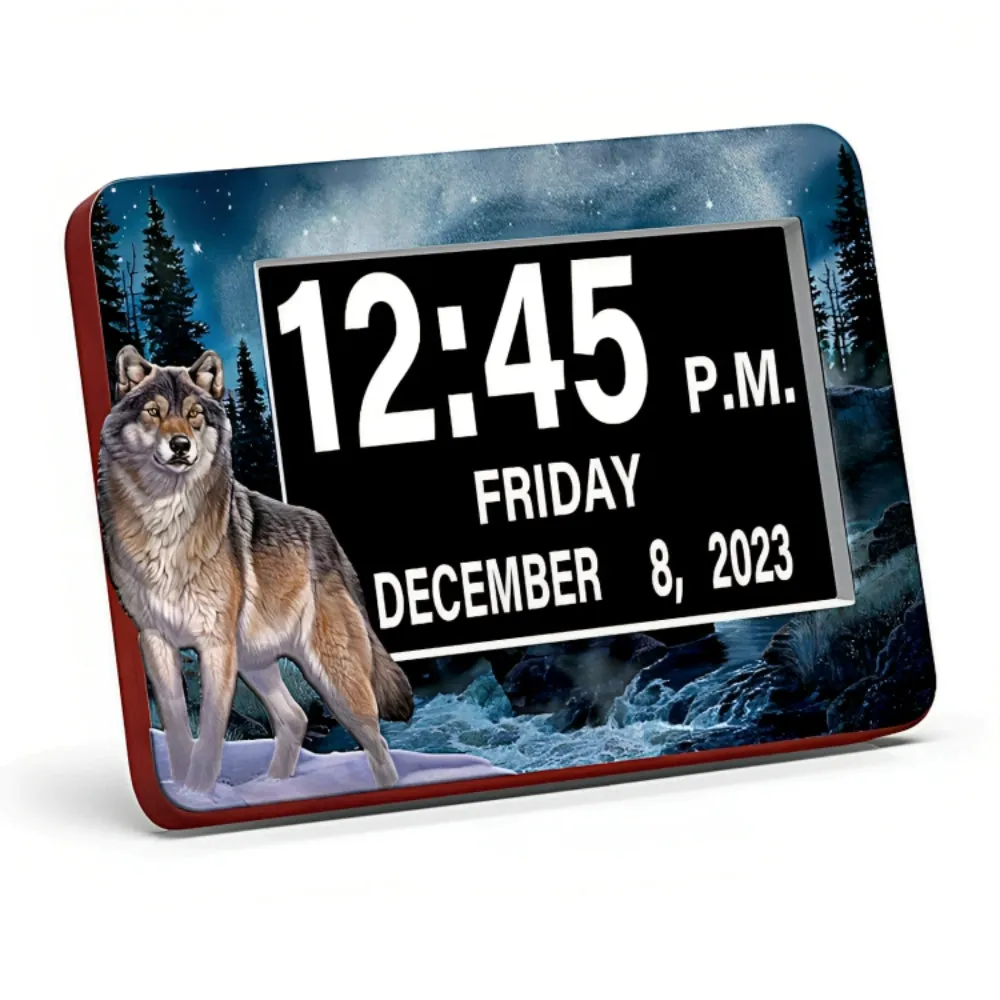 The Bradford Exchange Always Alert Wolf Art LED Clock High-Contrast LED Screen Hand-Applied Artwork with USB Charging Port and Versatile Mounting Options by Al Agnew 9.5" W x 7" H-inches