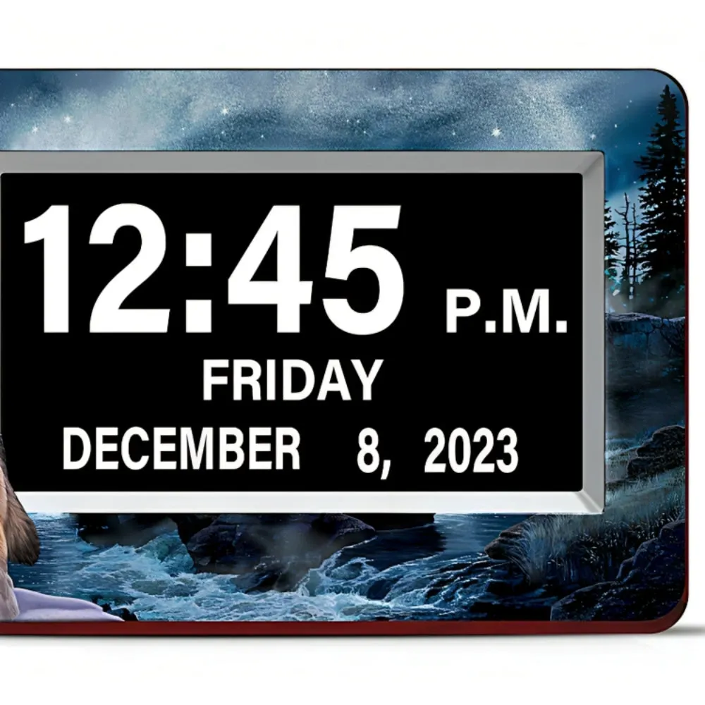The Bradford Exchange Always Alert Wolf Art LED Clock High-Contrast LED Screen Hand-Applied Artwork with USB Charging Port and Versatile Mounting Options by Al Agnew 9.5" W x 7" H-inches