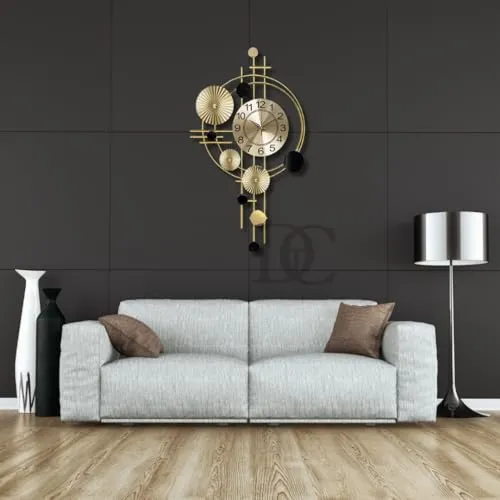 The Decor Company Metal Wall Clock For Living Room,Silent Sweep Machine,Luxury Metal Hanging Wall Art Clock,Ideal Home Items -Analog,56 Cm,3.81 Cm,Black