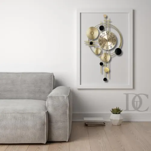 The Decor Company Metal Wall Clock For Living Room,Silent Sweep Machine,Luxury Metal Hanging Wall Art Clock,Ideal Home Items -Analog,56 Cm,3.81 Cm,Black