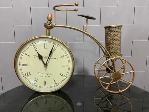 The Handicraft Store Handmade Metal Clock with Pen Stand for Office, Living Room, Bedroom, Dining Room, Kids Room - 42 x 30 cm