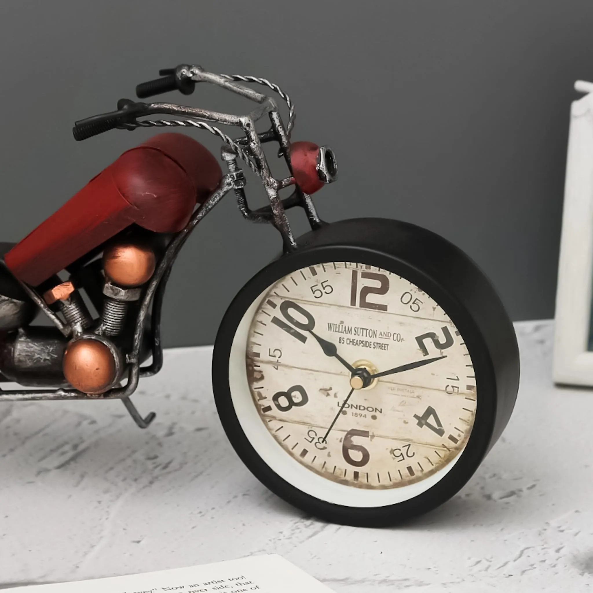The Procure Store Antique Bike Design Table Clock- Red