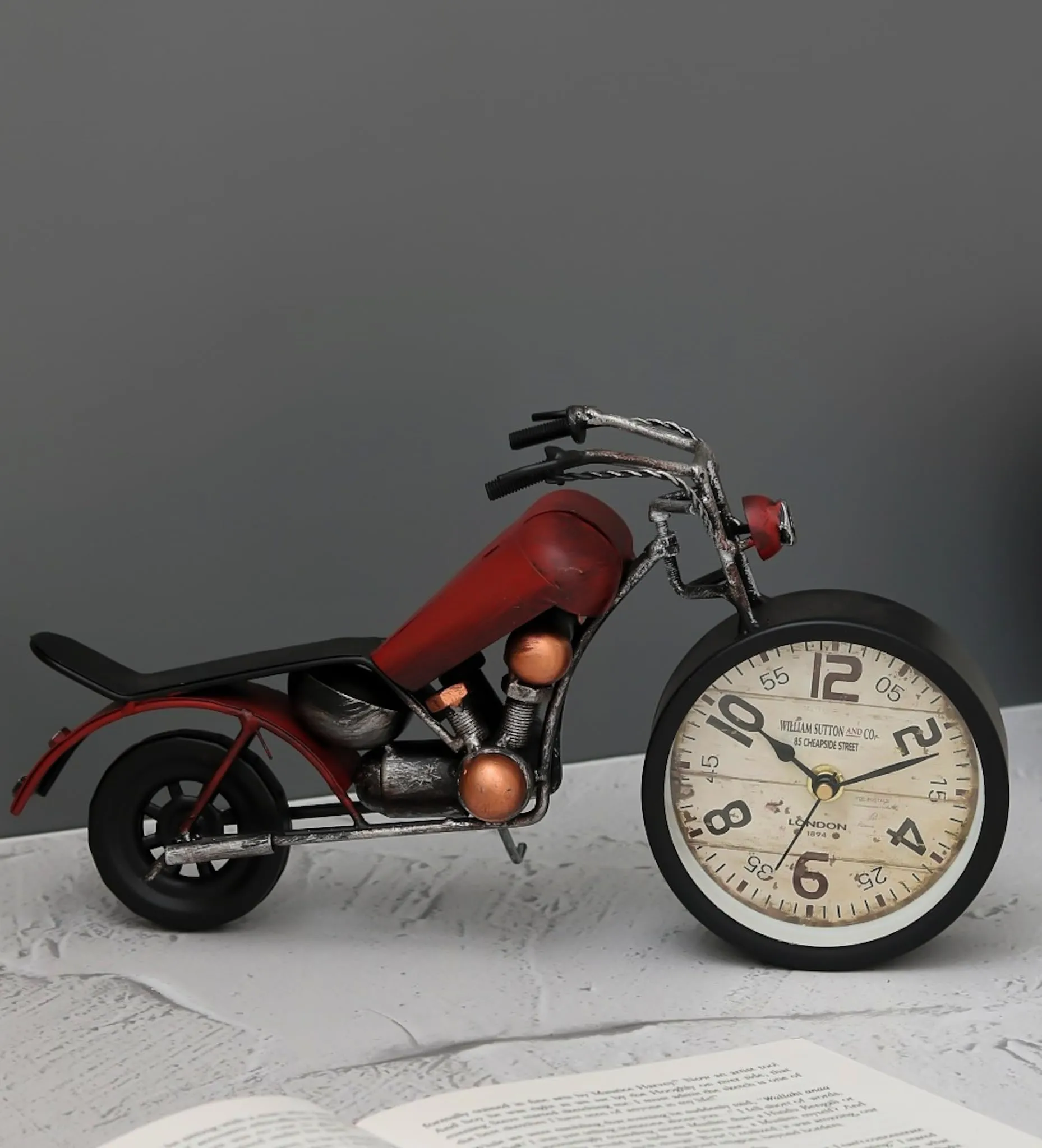 The Procure Store Antique Bike Design Table Clock- Red