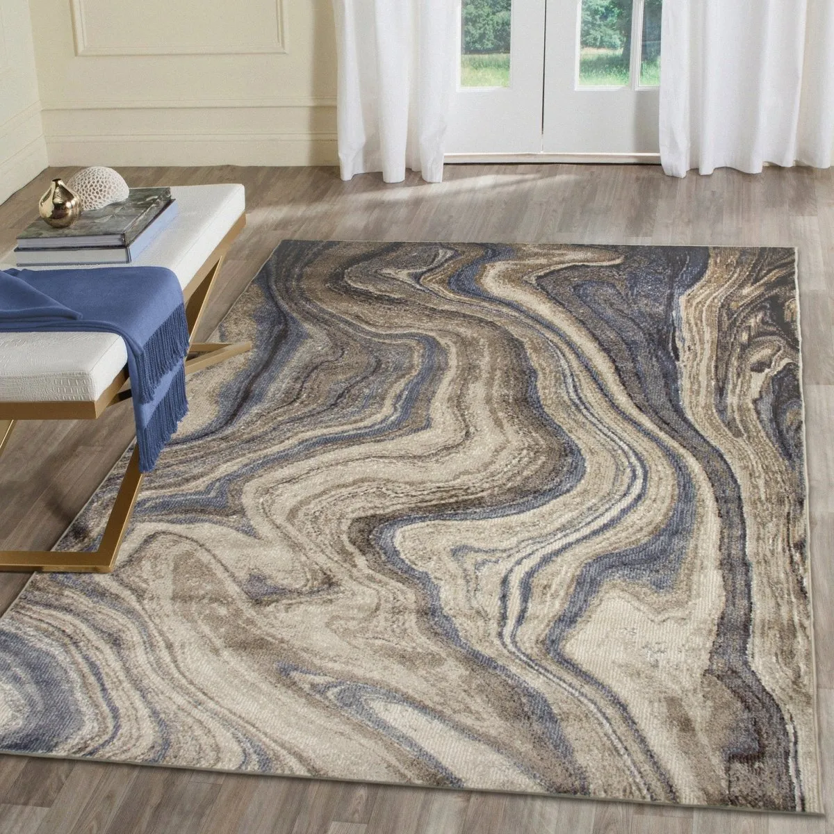 Trans-Ocean ARIANA Indoor Power Loomed Polypropylene NonShed Areaa Rug  - Cool