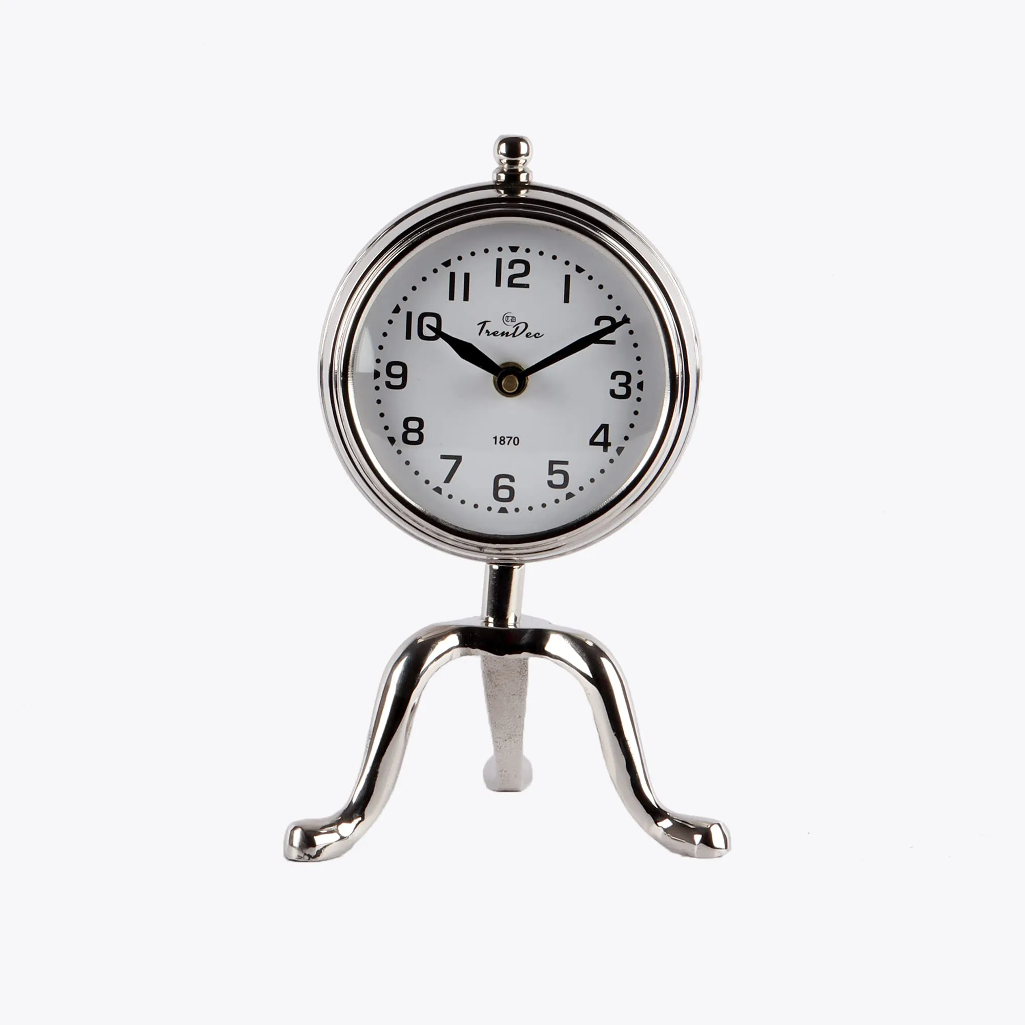 TrenDec Aluminium Metal Round Silver Finish 9" Height " Table Analog Clock For Bedroom & Office Desk | Analog Table Clock | Kitchen Office Clock | Tableware Clock (Silver Vintage-Dia: 9 Inch Height)