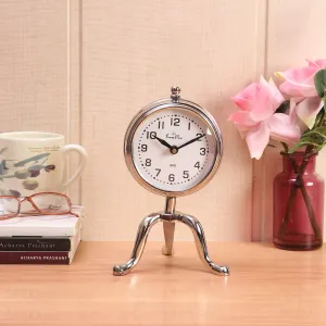 TrenDec Aluminium Metal Round Silver Finish 9" Height " Table Analog Clock For Bedroom & Office Desk | Analog Table Clock | Kitchen Office Clock | Tableware Clock (Silver Vintage-Dia: 9 Inch Height)