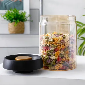 UMAI Borosilicate Glass Jars for Kitchen Storage with Vacuum Plastic Lid | 900ml | Multipurpose Airtight Storage Jars for Cookies, Snacks, Spices, Coffee, Tea, Sugar | Amber Color | Leakproof