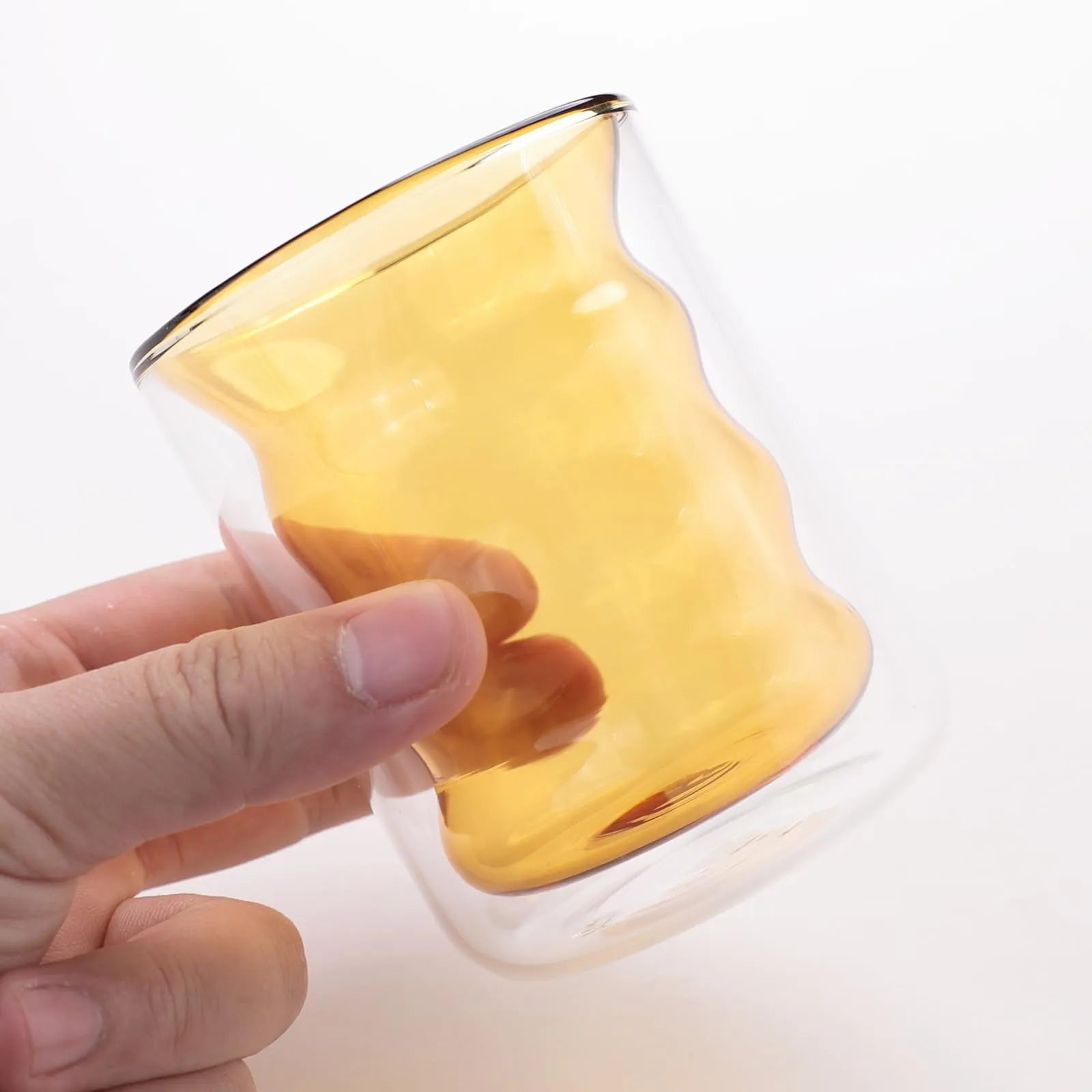 UMAI Double Wall Borosilicate Glass Coffee Mug Set of 2-200ml | Unique Curvy Design | High Thermal Resistance | Microwave/Dishwasher Safe | Gifting Pack for Friends/Couples | Yellow