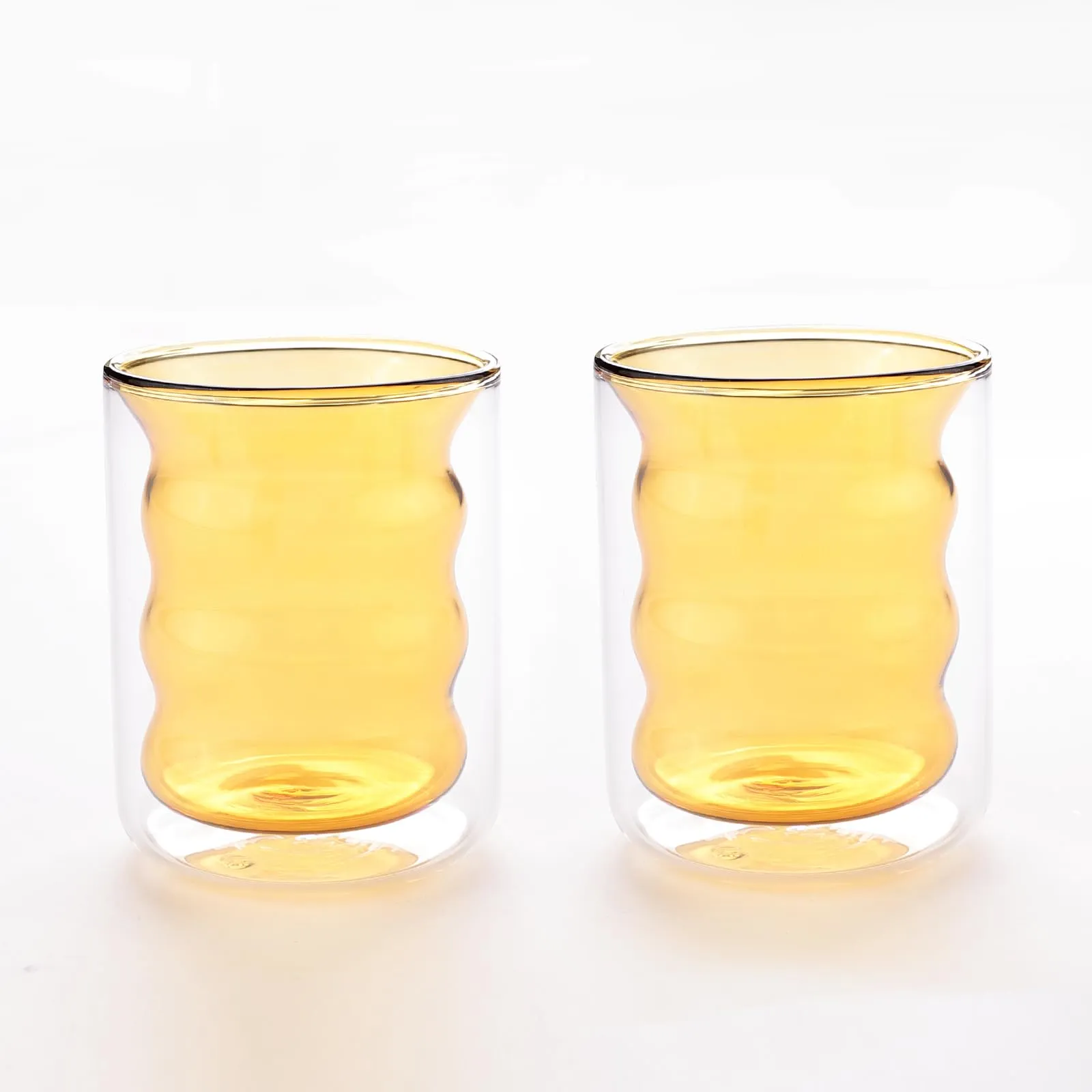 UMAI Double Wall Borosilicate Glass Coffee Mug Set of 2-200ml | Unique Curvy Design | High Thermal Resistance | Microwave/Dishwasher Safe | Gifting Pack for Friends/Couples | Yellow
