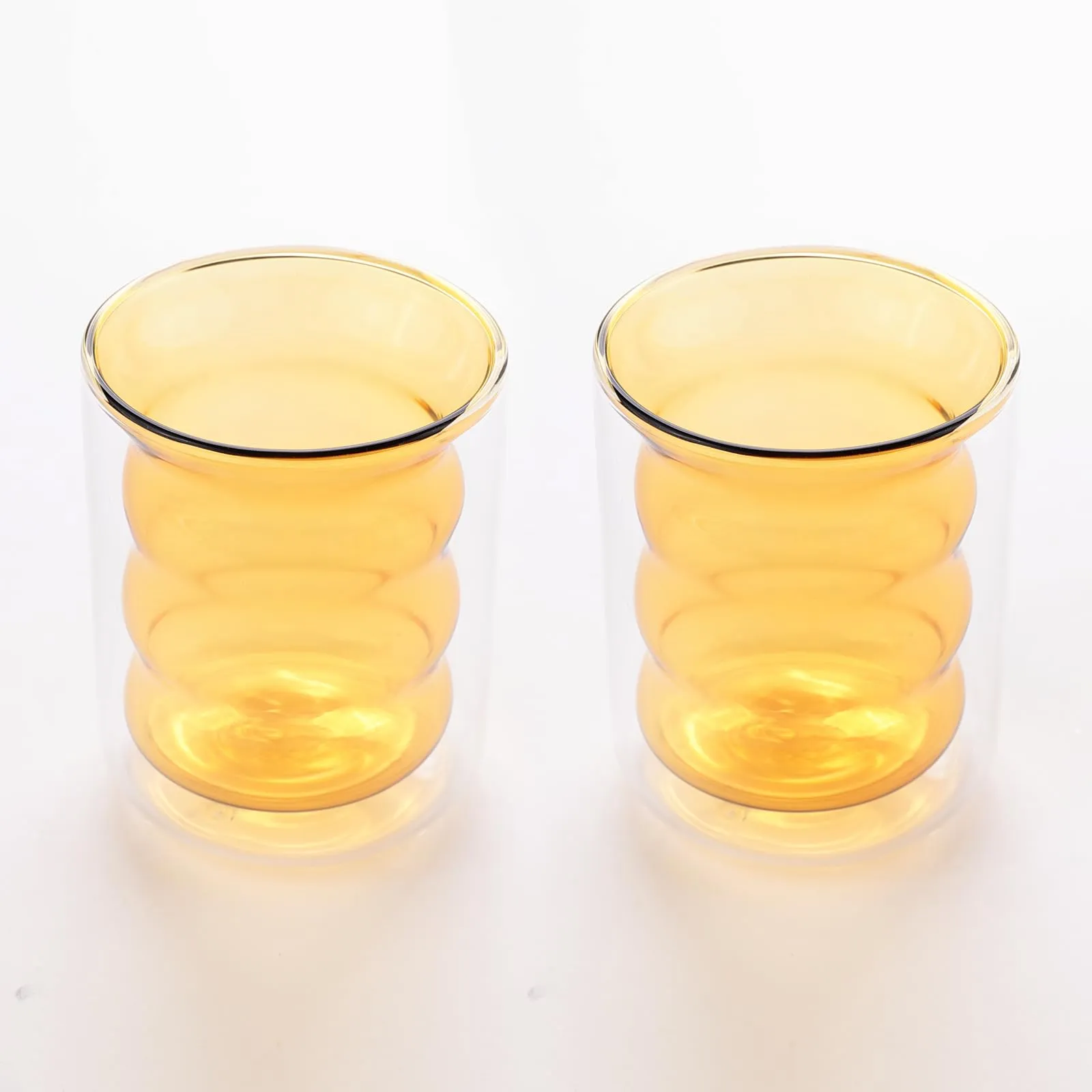 UMAI Double Wall Borosilicate Glass Coffee Mug Set of 2-200ml | Unique Curvy Design | High Thermal Resistance | Microwave/Dishwasher Safe | Gifting Pack for Friends/Couples | Yellow