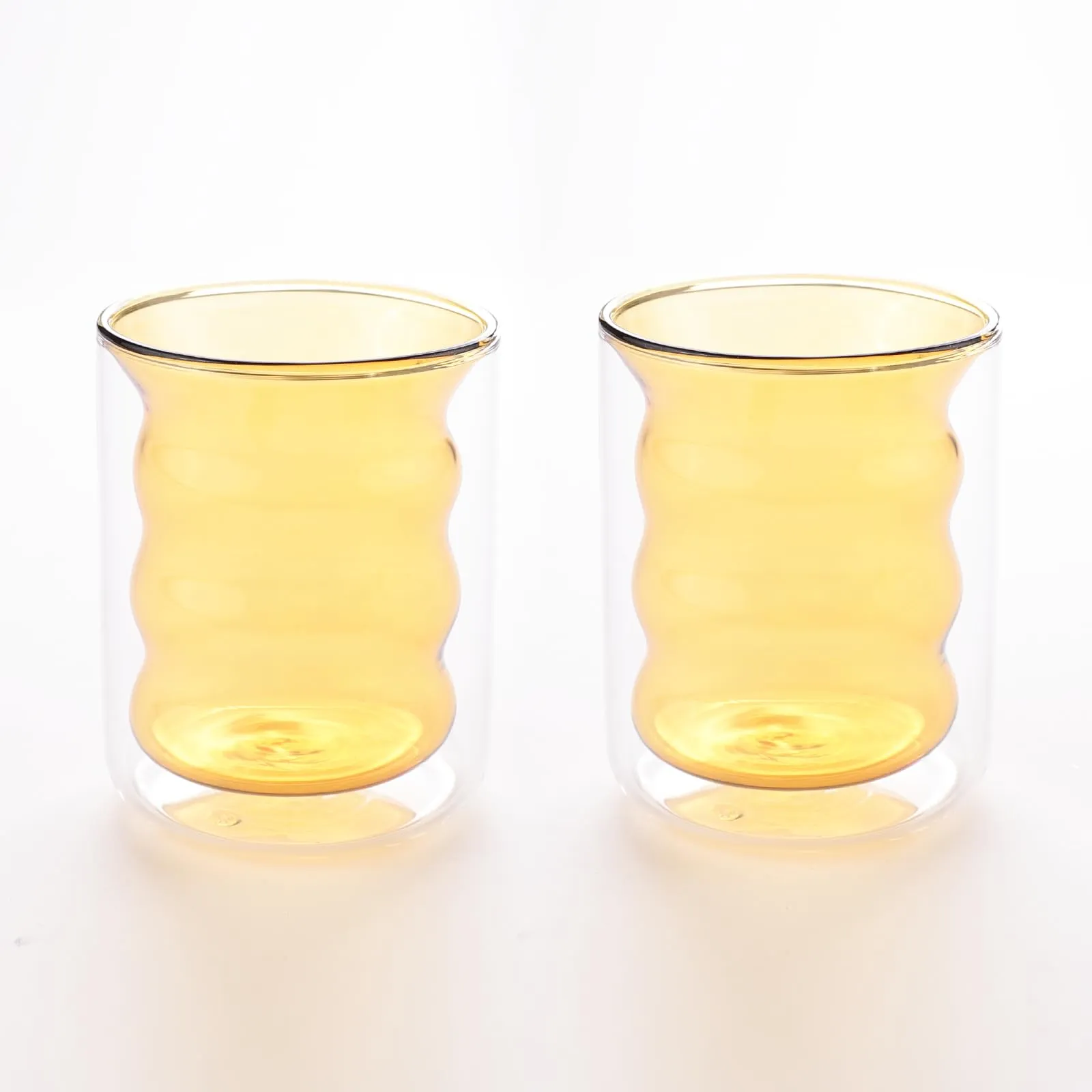 UMAI Double Wall Borosilicate Glass Coffee Mug Set of 2-200ml | Unique Curvy Design | High Thermal Resistance | Microwave/Dishwasher Safe | Gifting Pack for Friends/Couples | Yellow