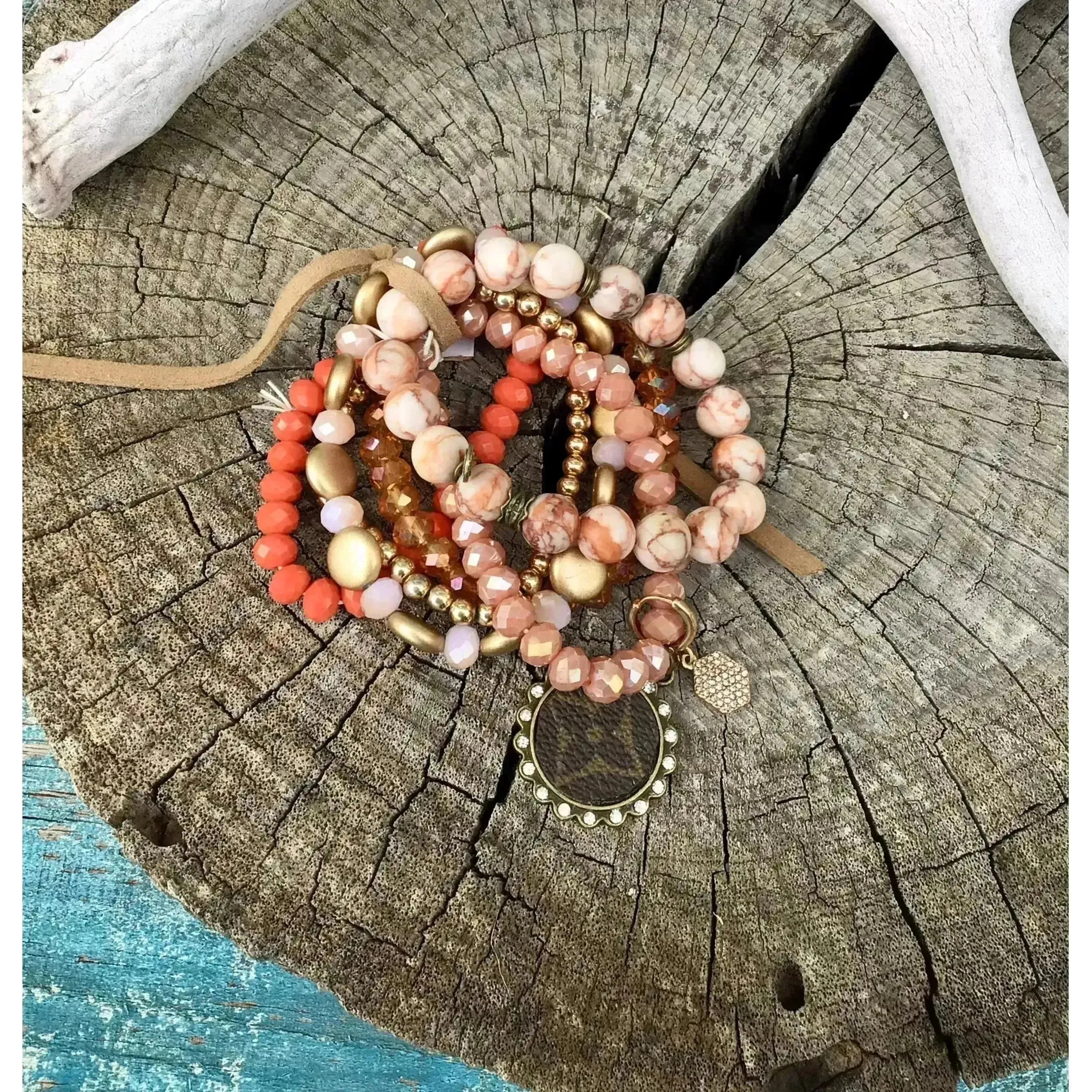 Upcycled LV by ME Bracelet Stack!!  Peachy Orange
