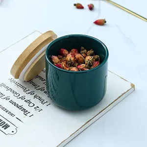 USHA SHRIRAM Ceramic Jars (800 ml) Container For Kitchen Storage Box | Spice Jars For Kitchen | Kitchen Jars & Containers Set With Lid | Air Tight Jars & Containers For Storage | Green