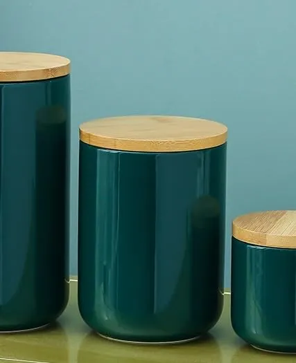 USHA SHRIRAM Ceramic Jars (800 ml) Container For Kitchen Storage Box | Spice Jars For Kitchen | Kitchen Jars & Containers Set With Lid | Air Tight Jars & Containers For Storage | Green