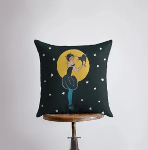 Vintage Art Deco Flapper Girl | Moon and Stars | Black Cat | Fall Décor | Halloween Pillows | Halloween Décor | Fall Throw Pillows