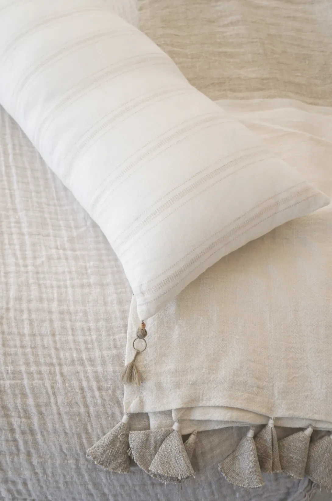 White with Beige Stripes Linen Pillows