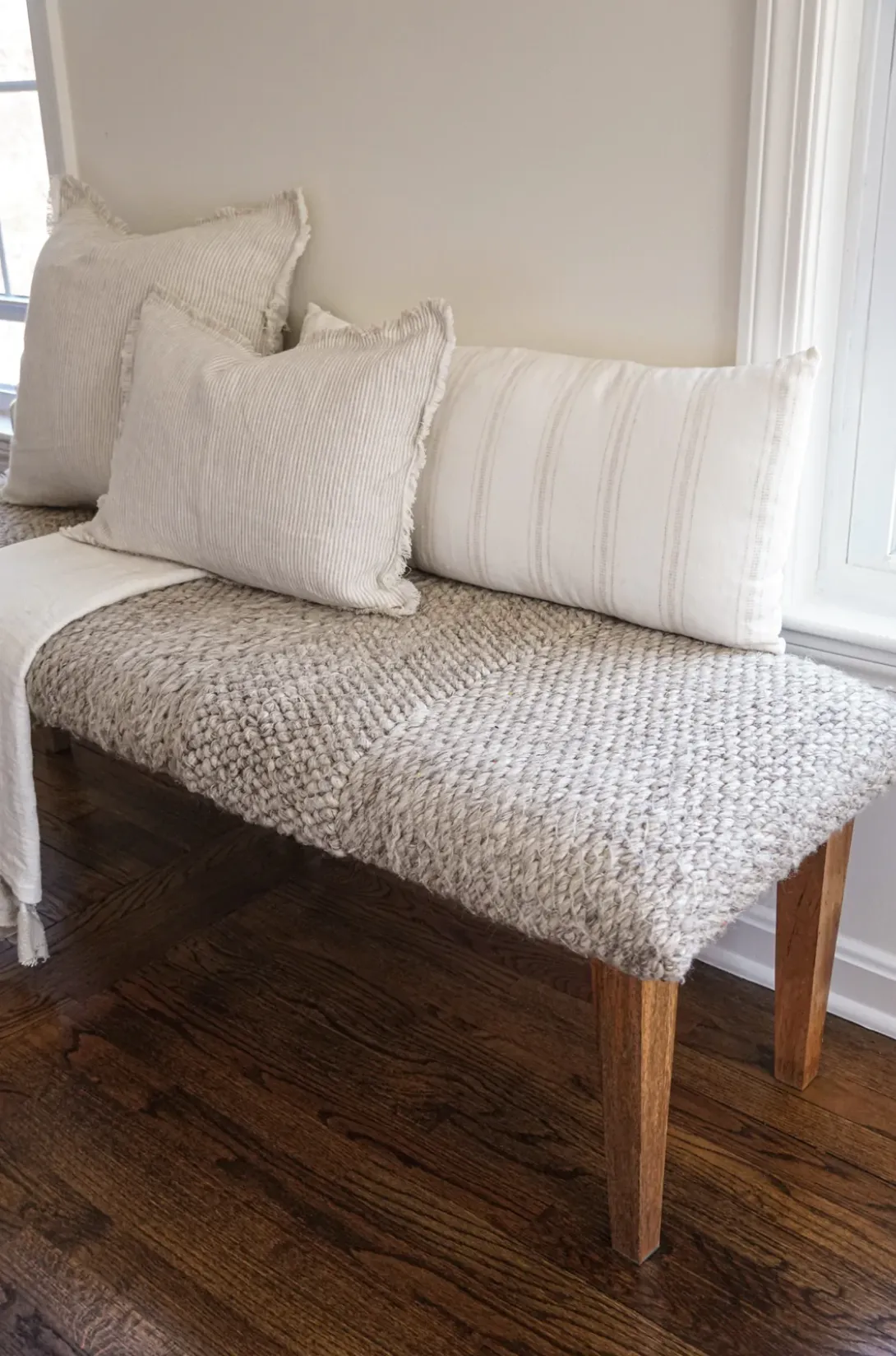 White with Beige Stripes Linen Pillows