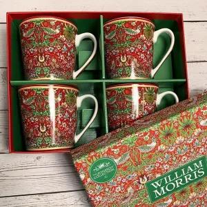 William Morris Mugs - Set of 4 Strawberry Thief Design