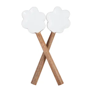 WOOD ENAMEL SCALLOPED SERVING UTENSILS